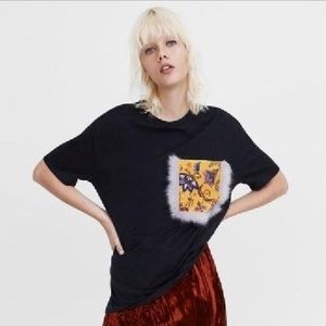 ZARA velvet pocket tee